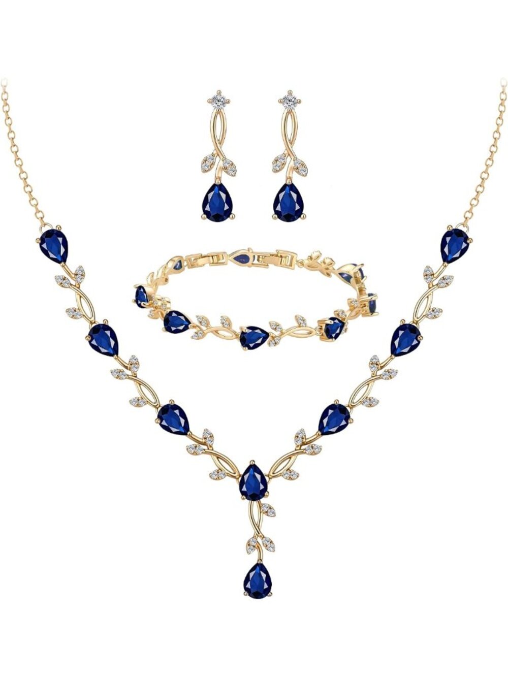 Elegant Bridal Jewelry Set - Sparkly Teardrop CZ Necklace, Earrings & Bracelet